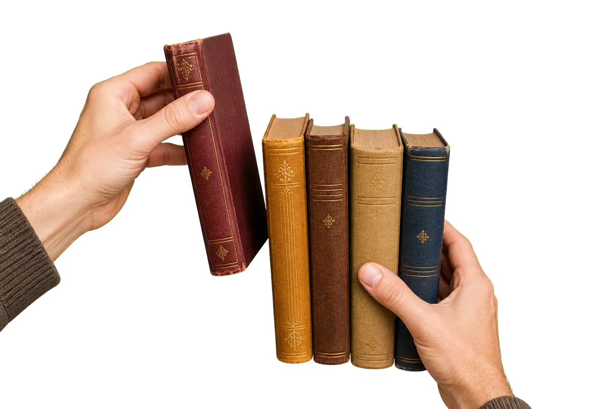Ручной подбор настоящих книг по корешкам и формату