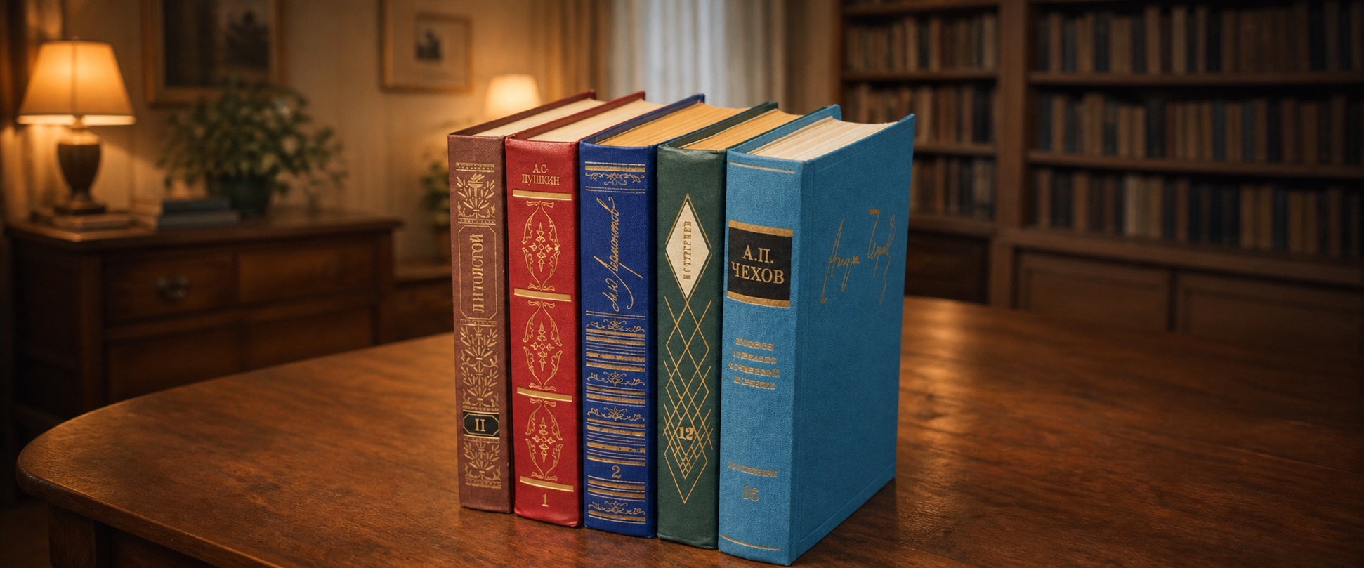 Комплект настоящих книг разных цветов на деревянном столе