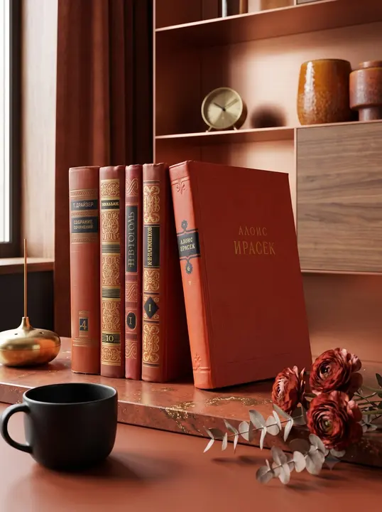 Комплект книг в оттенках красного