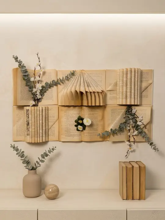 Панно из настоящих книг «Панно из книг с эвкалиптом и сакурой 2×3»